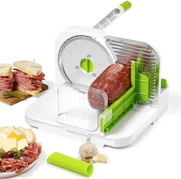 Starfrit Deli Slicer - Slices Meat Cheese Bread - 6.5" Stainless Steel Blade - Adjustable Thickness Knob - Nestable For Easy Storage 2-In-1 Fruit And Vegetable