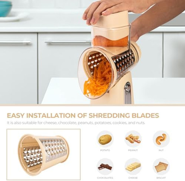 Susteas Rotary Cheese Grater With Handle And Cold Press Juicer 5.3" Feed Chute Slow Masticating Machines With 300W