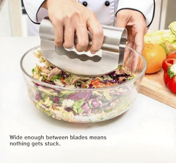 Salad Chopper with Protective Cover - Double Blade Salad Cutter Stainless Steel Mezzaluna Chopper Knife for Lettuce Salad and Vegetable Mincing
