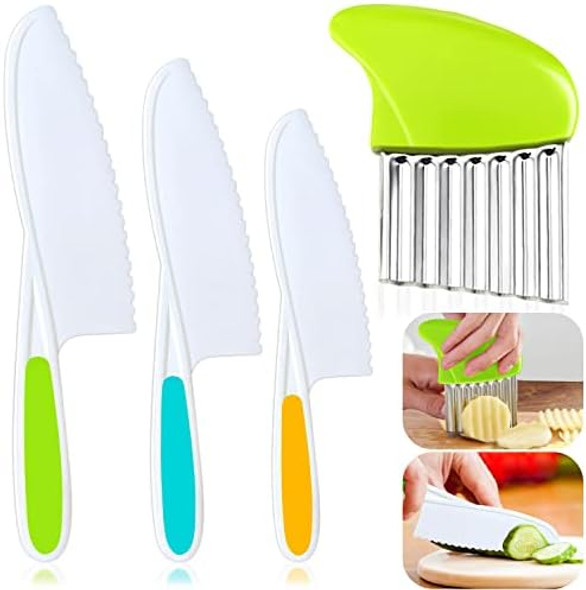 4 Pcs Kids Knife Set Kids Kitchen Knife With Crinkle Cutter Serrated Edges Plastic Toddler Chef Knife For Real Cooking & Cutting Fruit Bread 4 Pcs Kids Knife Set Kids Kitchen Knife With Crinkle Cutter Serrated Edges Plastic Toddler Chef Knife For Real Cooking & Cutting Fruit Bread