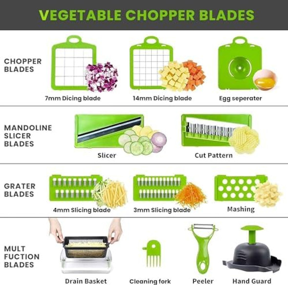 16 In 1 Vegetable Chopper Vegetable Slicer Chopper Potato Cutter Grinder Pro Onion Chopper Multi-Function Carrot And Garlic Chopper With Container