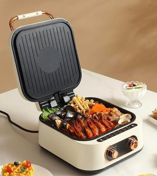 7 In 1 Multi-Function Electric Griddle Smokeless Indoor Grill With Adjustable Temperature Double Plate Nonstick Griddle For Pancake Pan Hot Pot Breakfast (1600W)