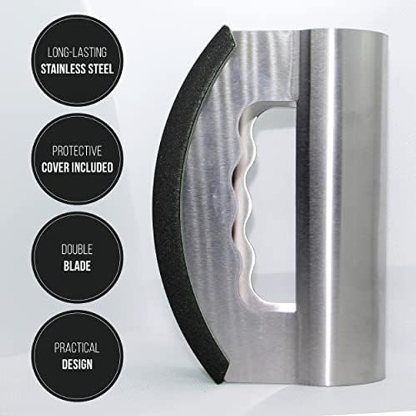 Mezzaluna Salad Chopper. Double Blade Stainless Steel Salad Cutter Double Blade Chopping Knife. Chopper For Salad And Vegetable (Black) Mezzaluna Salad Chopper. Double Blade Stainless Steel Salad Cutter Double Blade Chopping Knife. Chopper For Salad And Vegetable (Black)