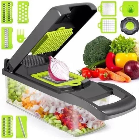 Pat-X Multi-Purpose Food Chopper 15-In-1 Stainless Steel Blade Vegetable Cutter With Container Handheld Bpa- Dishwasher Safe Small