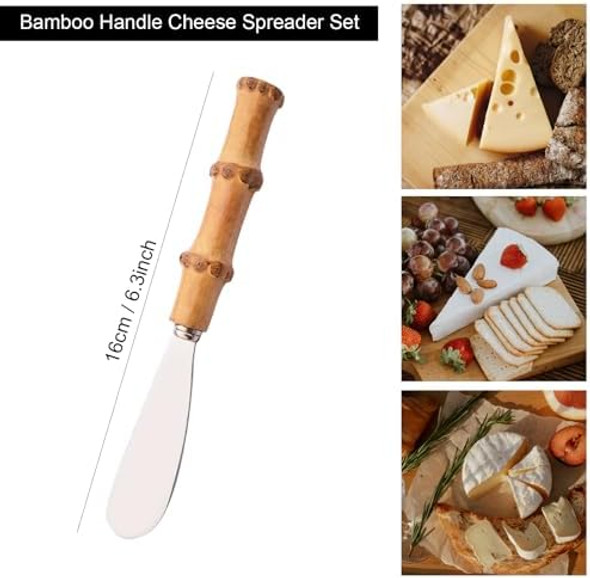 8 Pcs Cheese Spreader Knives Stainless Steel Butter Spreader With Bamboo Handle Kitchen Use Butter Knives Set For Sandwich Cream Jam Bread Cake Condiment 6.3 Inch