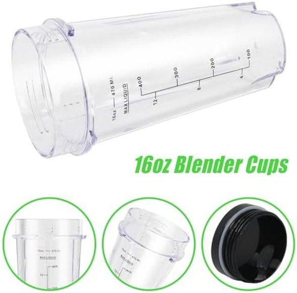16Oz Ninja Compatible Blender Cup Set - Single Serve Cups With Sip & Seal Lids For Qb3001Ss Qb3000 Bl660 Bl740 Bl770 Bl780 Bl810 - Replacement Parts For Compact Personal Blender