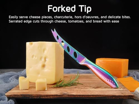 Wellstar Cheese Knife Serrated Tomato Knife 5 Inch Sharp High Carbon Stainless Steel Blade For Cutting All Cheese Types - Rainbow