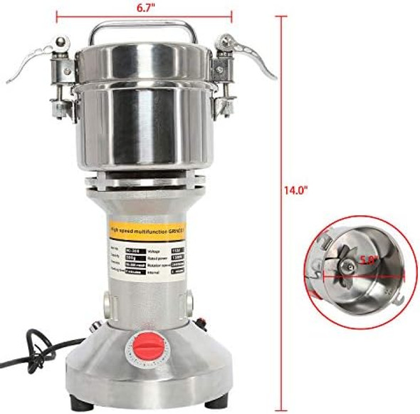 Yaemarine 110V High Speed Electric Grain Mill Grinder Stainless Steel Electric Spice Herb Cereals Coffee Rice Corn Sesame Soybean Flour Powder Machine Commercial Home Clinic Pharmacy (Capacity 300G)