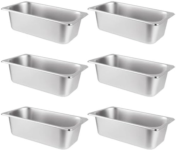 6Pcs Hotel Pans Stainless Steel Steam Table Pan 1/3 Size 4 Inch Deep Steam Pan Catering Storage Metal Food Catering Tray For Hotel Restaurant Buffet Party