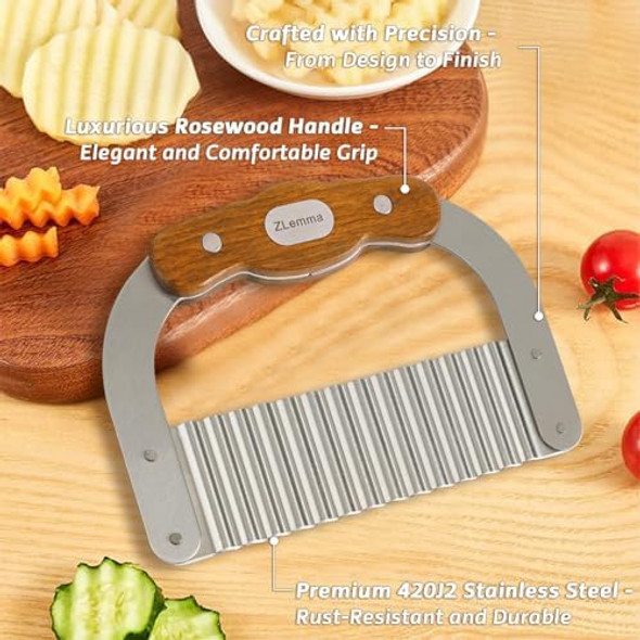 Crinkle Cutter Knife for Kids Slicer Veggies & Fruits with Safe Rounded Tip Bear-Shape Wavy Cutter with Rosewood Handle & Japanese 420J2 Stainless Steel Blade
