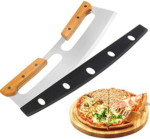 Pizza Cutter Rocker With Wooden Handles & Protective Cover 14" Sharp Stainless Steel Pizza Slicer Wheel Big Pizza Knife Cutters For Kitchen Tool (14Inch) Pizza Cutter Rocker With Wooden Handles & Protective Cover 14" Sharp Stainless Steel Pizza Slicer Wheel Big Pizza Knife Cutters For Kitchen Tool (14Inch)