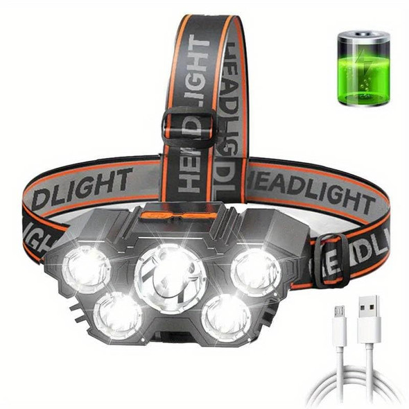 DPM Brightest Powerful 5 LED Headlamp Rechargeable Headlamps Waterproof Headlights Head Torch Outdoor Camping Running Lighting