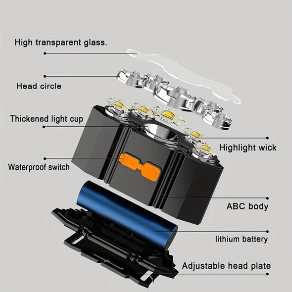 DPM Brightest Powerful 5 LED Headlamp Rechargeable Headlamps Waterproof Headlights Head Torch Outdoor Camping Running Lighting