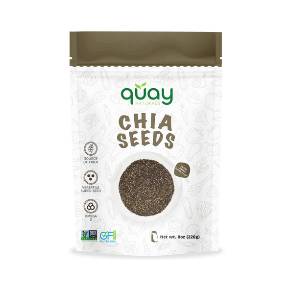 Quay Naturals Organic Chia Seeds  8 oz - High Fiber and Omega-Rich Black Chia Seeds for Salads  Yogurt and Smoothies   Gluten Free Non GMO  Nutrient-Dense