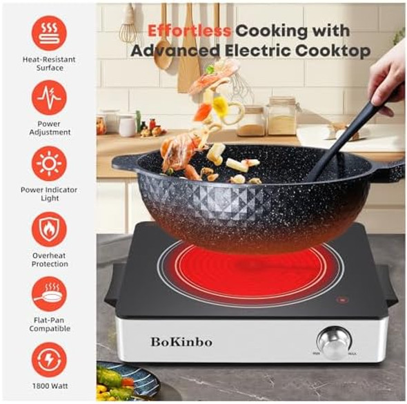 Single Infrared Burner 1800W Electric Stove Compact Size Portable Electric Stove Burners For Cooking Hot Plates For Cooking Portable Cooktop Hot Plates For Countertop