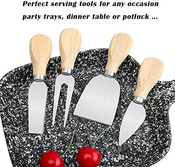 Charcuterie Accessories 4 Pcs Cheese Knives Set With Wood Handle Stainless Steel Cheese Slicer/Cheese Cutter (Cheese Knife Shaver Fork And Spreader) For Charcuterie Board Accessories