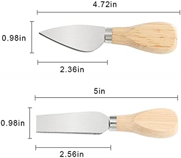 Charcuterie Accessories 4 Pcs Cheese Knives Set With Wood Handle Stainless Steel Cheese Slicer/Cheese Cutter (Cheese Knife Shaver Fork And Spreader) For Charcuterie Board Accessories