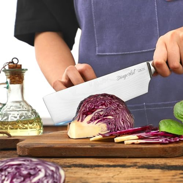 Nakiri Knife - Sharp Meat Cleaver And Vegetable Kitchen Cooking Cutting Knife With Japanese Damascus Pattern High Carbon Steel 7" Asian Chopping Chef Knife With Pakkawood Handle.