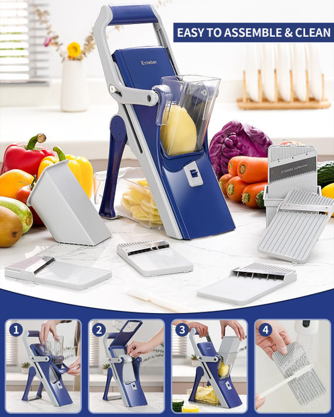 Safe Mandoline Slicer Upright Vegetable Chopper Julienne Dicer for Kitchen Potato Slicer Adjustable Vegetable Cutter with Container Multifunctional 6 in 1 Food Chopper (Dark Blue) Safe Mandoline Slicer Upright Vegetable Chopper Julienne Dicer for Kitchen Potato Slicer Adjustable Vegetable Cutter with Container Multifunctional 6 in 1 Food Chopper (Dark Blue)