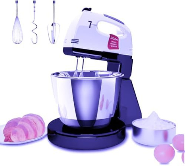 Stand Mixers 7 Speeds With 3Qt Stainless Steel Bowl Stand And Hand Mixer With Dough Hook Whisk Mixing Beater For Baking Cake Cookie Kneading (Oj2)
