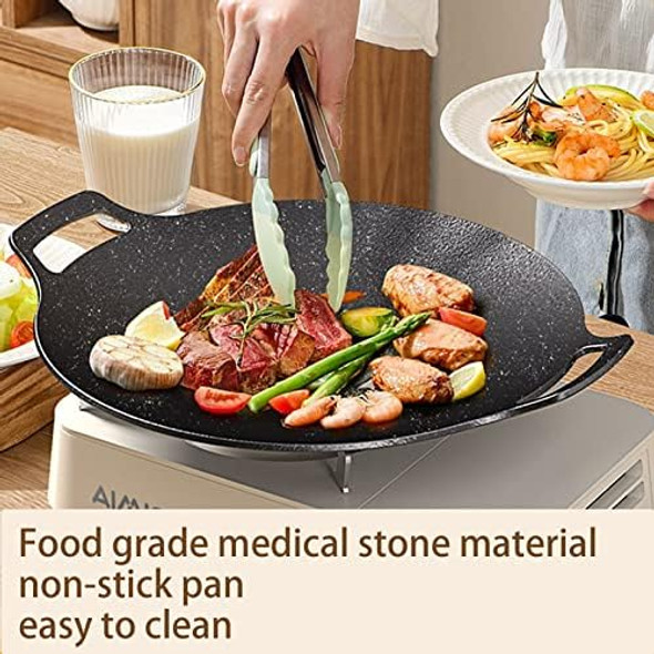 Grill Pan13 Inch Non-Stick Baking Pan+Brush+Dry ClothBarbecue Pot Outdoor Camping Grill Plate Fry Pan For Stove Tops &Induction Compatible (30Cm/12Inch)