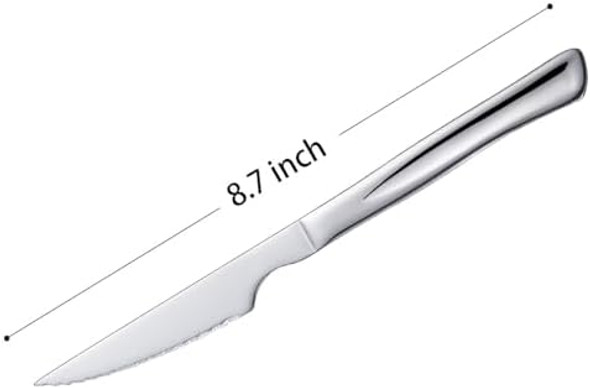 6-Piece Stainless Steel Steak Knives Set - 8.7" Serrated Edge Dinner Knives With Ergonomic Handles Dishwasher Safe Kitchen Cutlery For Meat Bread Vegetables