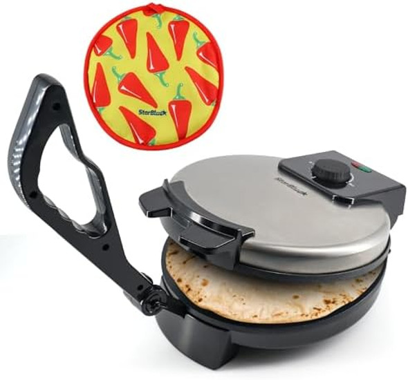 10Inch Roti Maker By Starblue With Free Roti Warmer And Removable Handle  The Automatic Stainless Steel Non Stick Electric Machine To Make Indian Style Chapati Tortilla Roti Ac 110V 50/60Hz 1200W
