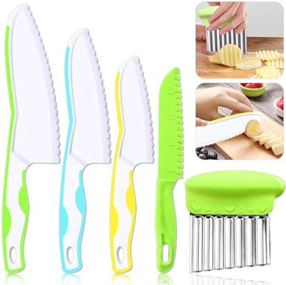 5 Pcs Kids Knives Kids Safe Cooking Knife Plastic Kid Kitchen Knife Set With Crinkle Cutter Serrated Edges Toddler Knives For Real Cooking & Cutting Fruit Bread Vegetable 5 Pcs Kids Knives Kids Safe Cooking Knife Plastic Kid Kitchen Knife Set With Crinkle Cutter Serrated Edges Toddler Knives For Real Cooking & Cutting Fruit Bread Vegetable