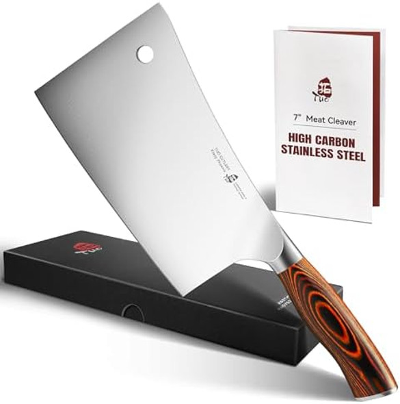 Tuo Meat Cleaver - Heavy Duty Meat Chopper - High Carbon German Stainless Steel Butcher Knife - Pakkawood Handle Kitchen Chopping Knife - Box - 7 - Fiery Phoenix Series
