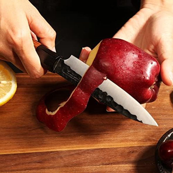 Petty 5 Inch Kitchen Utility Knife Forged From 9Cr18Mov Clad Steel Sharp Cutting Knife For Vegetable And Meat Wooden Handle - Box