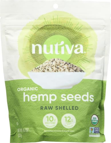 Nutiva Organic Raw Shelled Hemp Seed  USDA Non-GMO Non-BPA Whole 30 Approved  Vegan Gluten-Free and  Keto 10g Protein and 12g Omegas per Serving for Salads Smoothies and More  Nutty flavor  8 Ounce