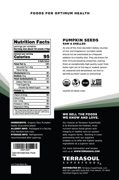 Terrasoul Superfoods Organic Pumpkin Seeds 2 Lbs  Premium Quality Shelled Raw Unsalted