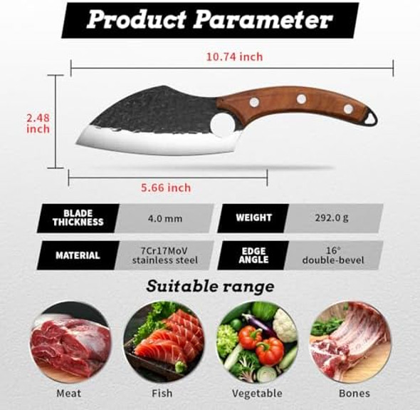 Chef KnifeUltra Sharp And Strong Japanese Butcher KnifeHand Forged Professional Chefs Knife With SheathMeat Cutting Kitchen Knife For Home Bbq Camping Outdoor