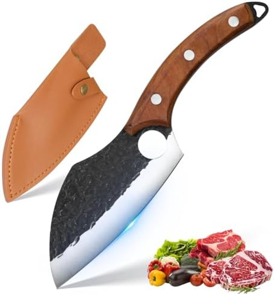 Chef KnifeUltra Sharp And Strong Japanese Butcher KnifeHand Forged Professional Chefs Knife With SheathMeat Cutting Kitchen Knife For Home Bbq Camping Outdoor