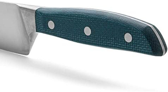 Arcos Forged Chef Knife In Stainless Steel. Professional 8 Inch Kitchen Knife With Micarta Blue Handle & Special Silk Edge. Series Brooklyn