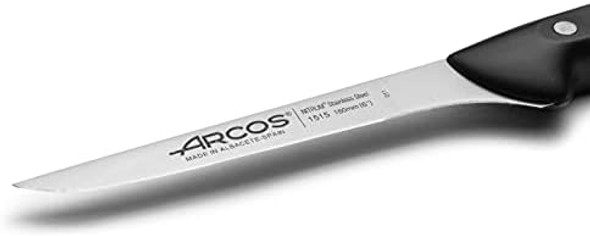 Arcos Boning Knife 6 Inch Stainless Steel. Professional Kitchen Knife For Cleaning Meats. Ergonomic Polyoxymethylene Handle And 160 Mm Blade. Series Maitre. Color Black