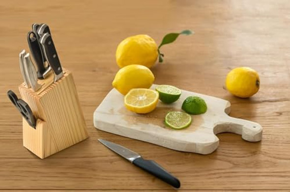 Mother'S Day s Wooden Knife Holder Stand For Kitchen With 6 Knife Slot 1 Sharpener Rod & Scissor Slot- Knife Holder For Kitchen Countertop Butcher Block Knife Stand