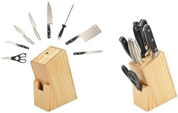 Mother'S Day s Wooden Knife Holder Stand For Kitchen With 6 Knife Slot 1 Sharpener Rod & Scissor Slot- Knife Holder For Kitchen Countertop Butcher Block Knife Stand
