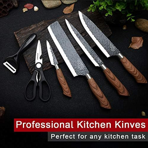 6 Pieces Professional Kitchen Knives Set With box High Carbon Stainless Steel Forged Kitchen Knife Set Sharp Chef Knife Set For Chef Cooking Paring Cutting Slicing (High Carbon Black)