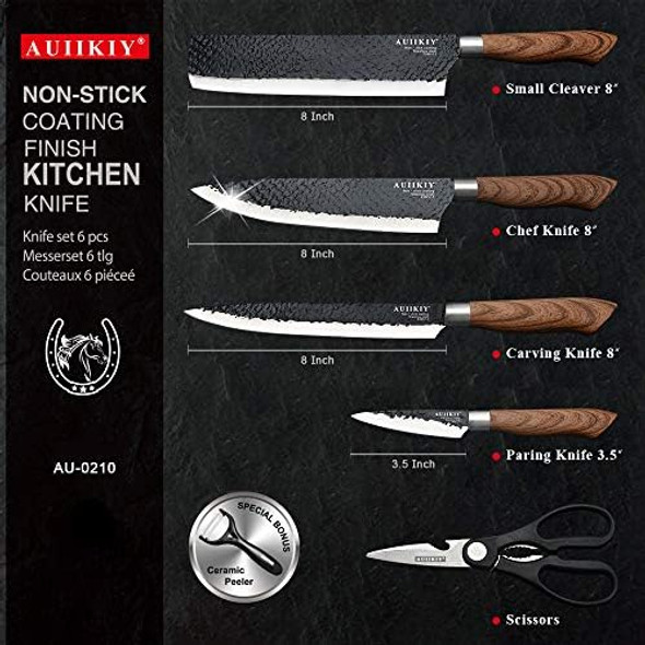 6 Pieces Professional Kitchen Knives Set With box High Carbon Stainless Steel Forged Kitchen Knife Set Sharp Chef Knife Set For Chef Cooking Paring Cutting Slicing (High Carbon Black)