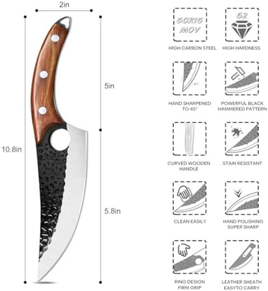 Bicico Butcher Knife Viking Knife With Sheath Japanese Hand Forged Meat Cutting Chef Cleaver Portable Survival Bushcraft Belt Knife Ultra Sharp Kitchen Knife For Outdoor Camping Hunting Bbq