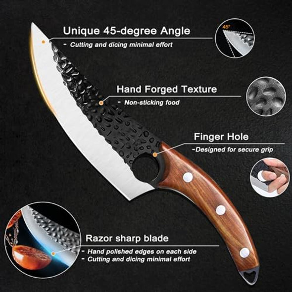 Bicico Butcher Knife Viking Knife With Sheath Japanese Hand Forged Meat Cutting Chef Cleaver Portable Survival Bushcraft Belt Knife Ultra Sharp Kitchen Knife For Outdoor Camping Hunting Bbq