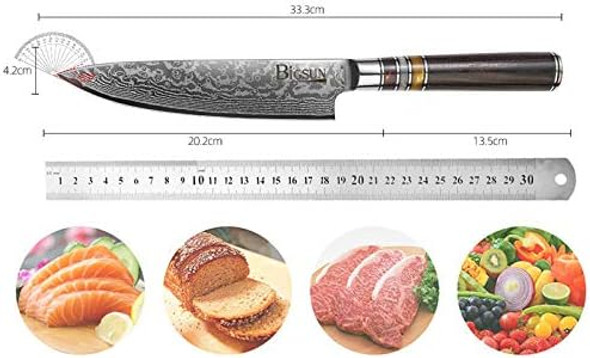 Bigsun Chef Gyutou Knife 67 Layers Vg 10 Forged High Carbon Damascus Steel Kitchen Cooking Knives With Resin Honeycomb Design Handle (7Inch Nakiri Knife Brown)