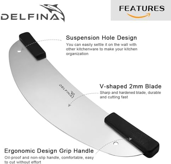 Pizza Cutter Knife 20" W/Non-Slip Handle Professional Commercial Sharp Pizza Rocker High Carbon Large Pie Bread Slicer Premium Pizza Oven Accessories