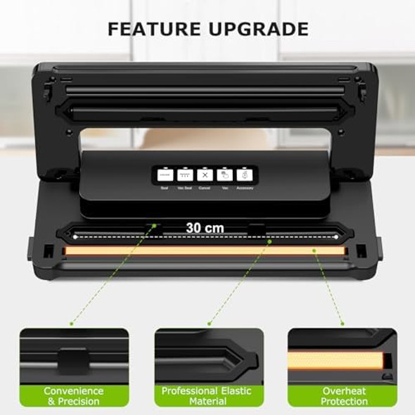Bonsenkitchen Vacuum Sealer Machine Fast-Compact Food Sealer Multi-Functional Food Vacuum Sealer With 5 Vacuum Bags & Accessory Hose Technology For High-Speed Continuous Working Silver
