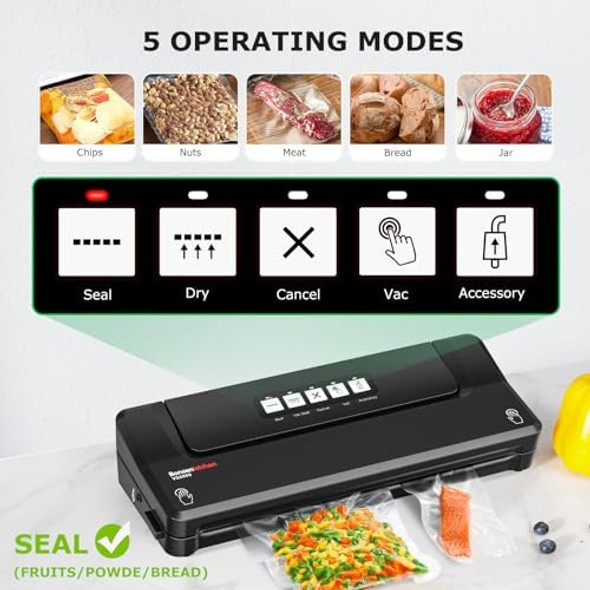 Bonsenkitchen Vacuum Sealer Machine Fast-Compact Food Sealer Multi-Functional Food Vacuum Sealer With 5 Vacuum Bags & Accessory Hose Technology For High-Speed Continuous Working Silver