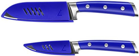 Cangshan S+ Series 1022124 German Steel Forged 2-Piece Titanium Coated Santoku Starter Knife Set With Sheaths Atlantic Blue