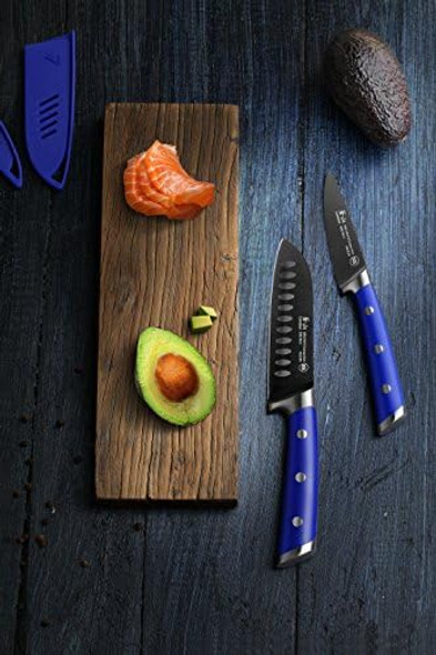 Cangshan S+ Series 1022124 German Steel Forged 2-Piece Titanium Coated Santoku Starter Knife Set With Sheaths Atlantic Blue