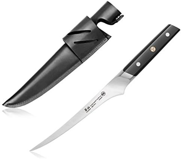 Cangshan Tc Series 1020472 Swedish 14C28N Steel Forged 7-Inch Fillet Knife And Leather Sheath Set