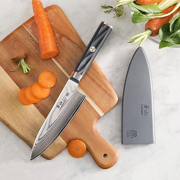 Cangshan Yari Series 6-Inch Chef'S Knife With Sheath X-7 Damascus Steel 501219